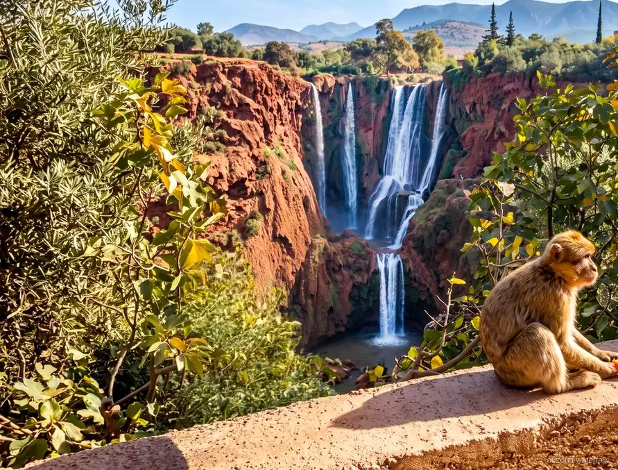 Panoramiczny punkt widokowy na wodospady Ouzoud na budżetowej wycieczce z Marrakeszu